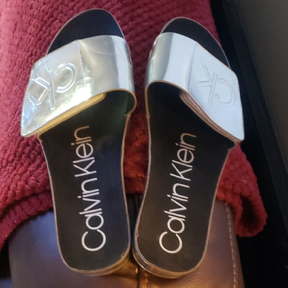 Calvin Klein Silver Sandals Metallic Slip-On